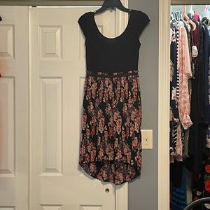 Black and Floral High Low Dress